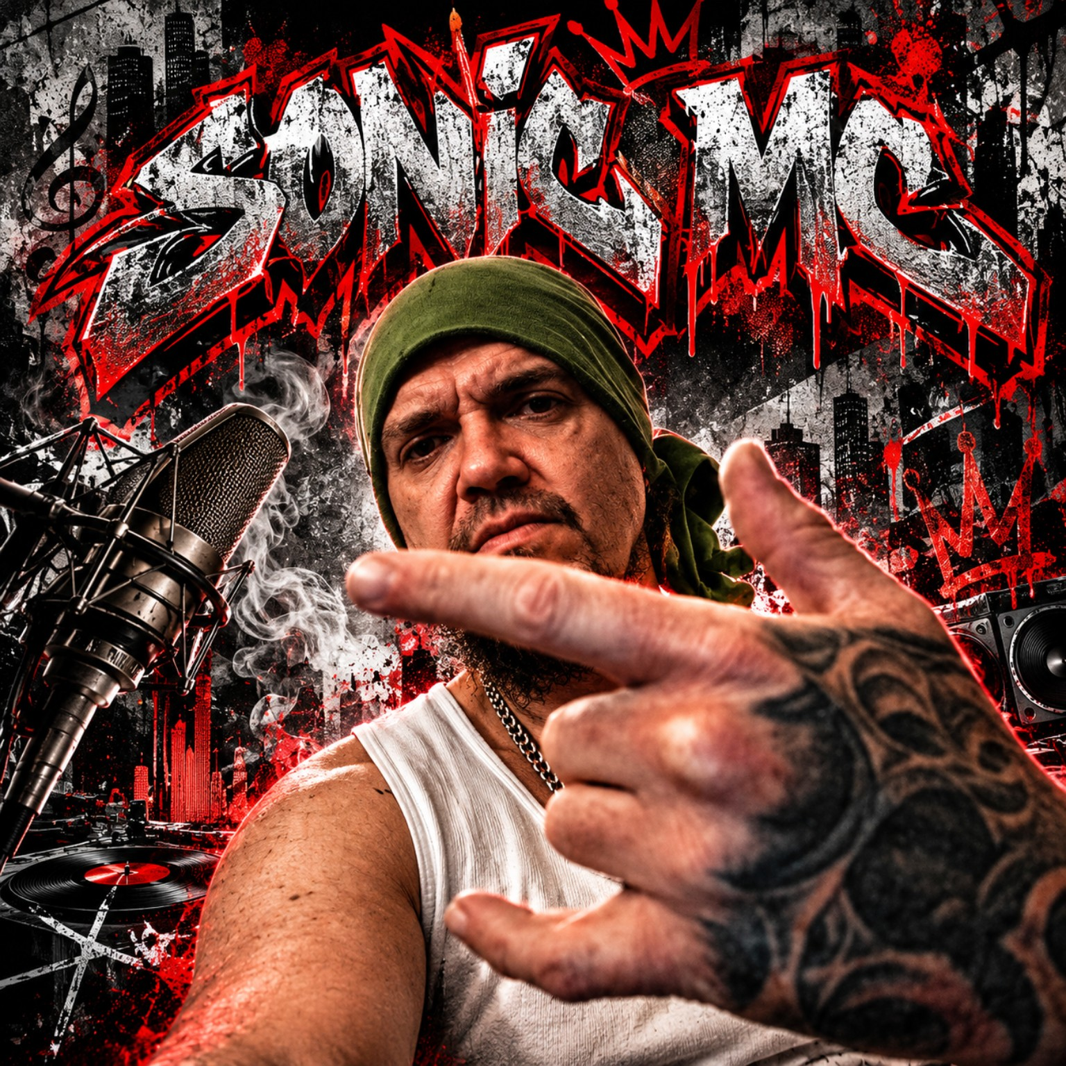 SONIC MC microphone and studio artwork